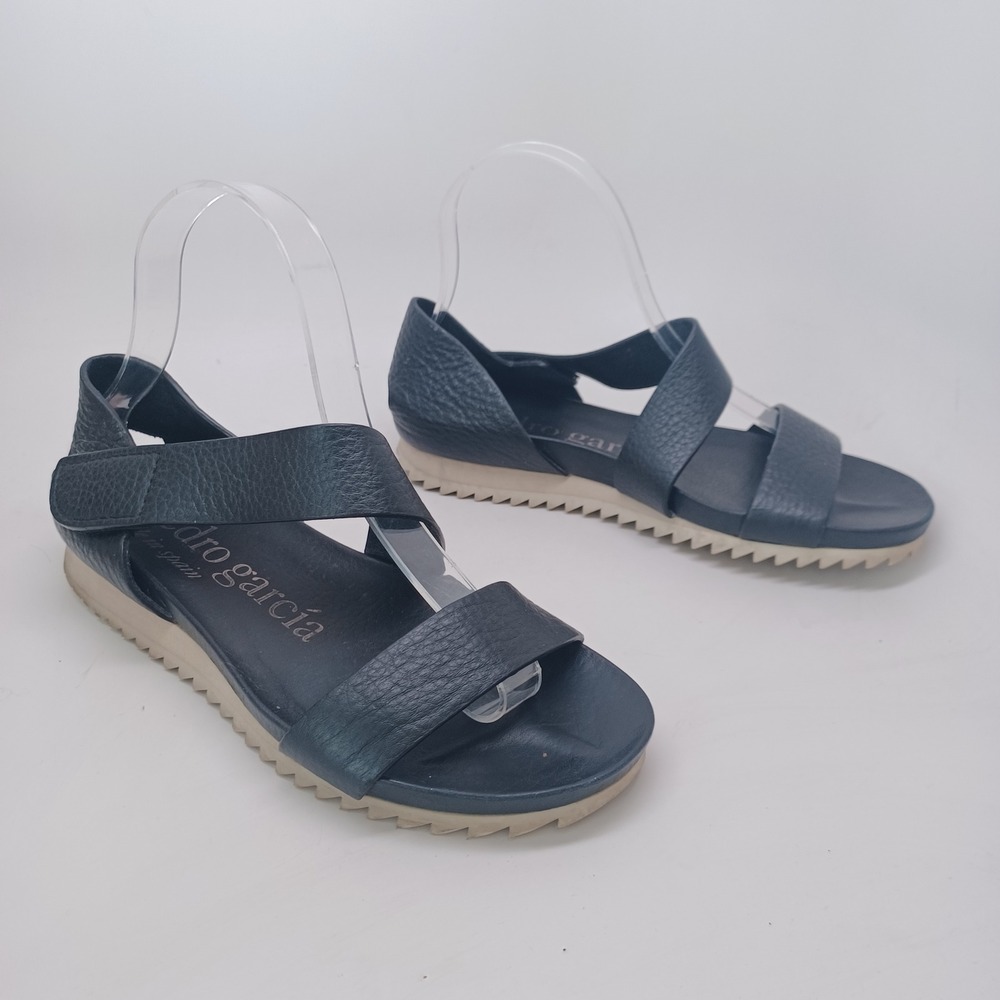 Pedro Garcia Black Pebbled Leather Sandals with White Sole Spain 37.5 Womens - Picture 7 of 12